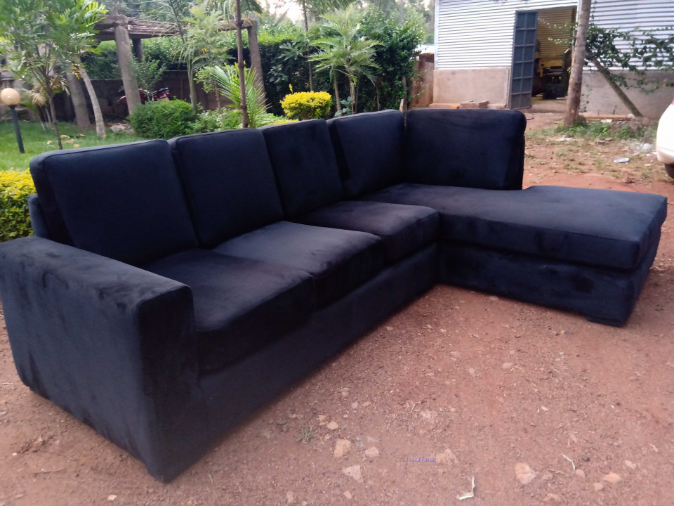 Black Six Seater L Shape Sofa